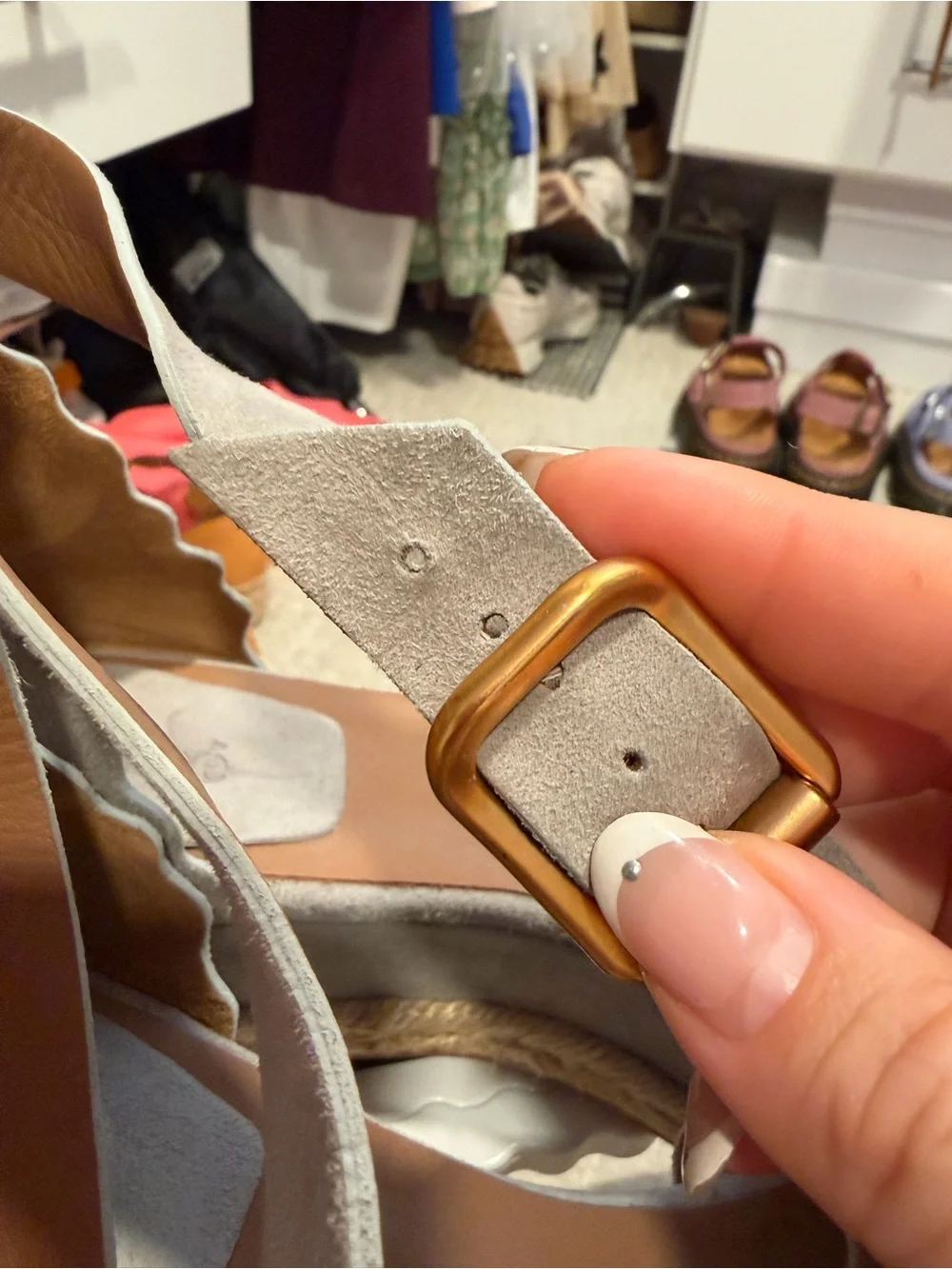 Chloe Light Gray Suede Scalloped Espadrille Platform Sandals